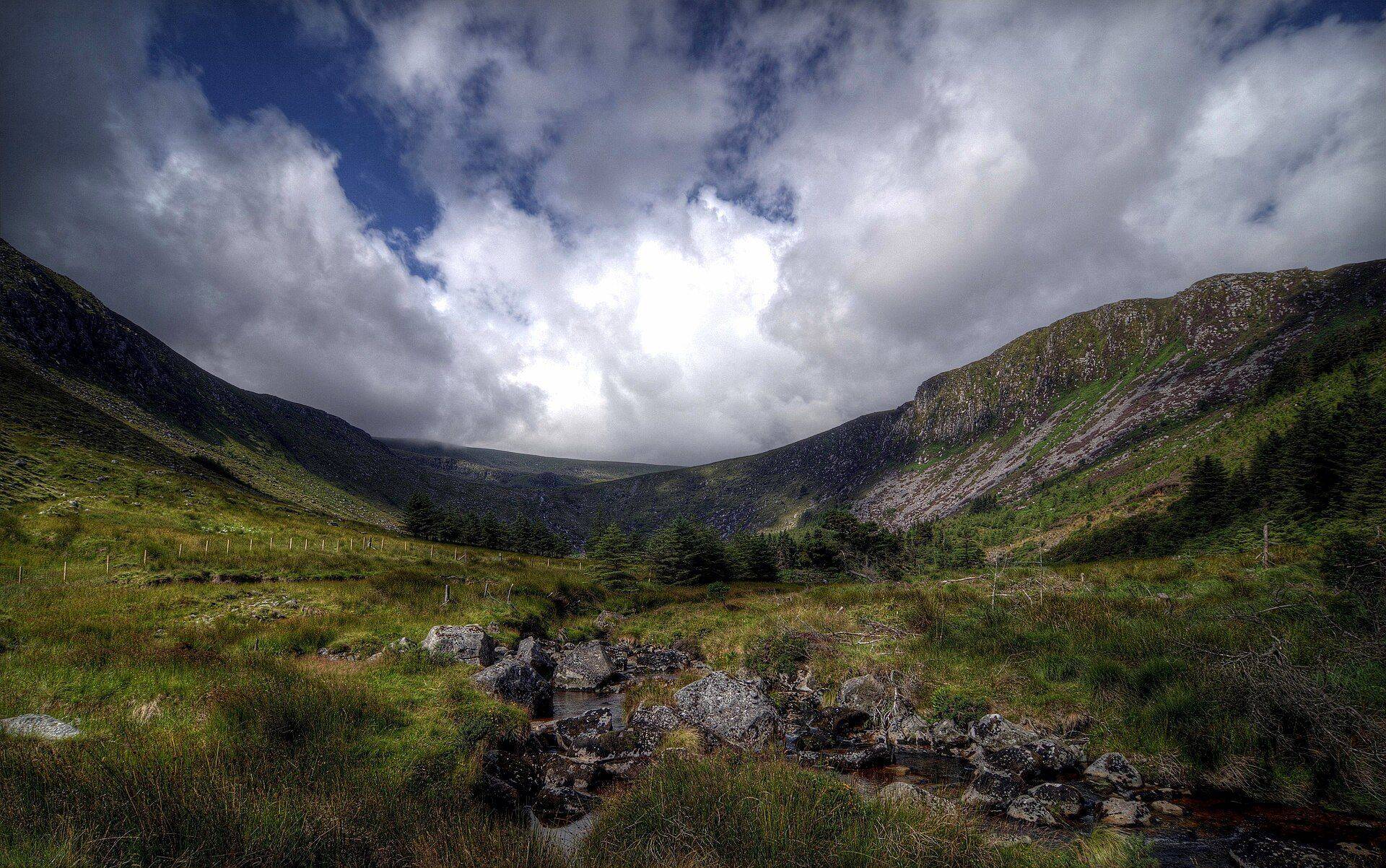 A glen in the Wicklow Mountains under heavy cloud